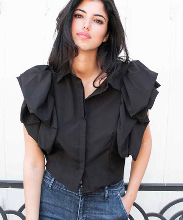 BLACK SHIRT WITH LARGE SHORT SLEEVES CHARLOTTE