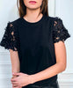 BLACK TEE-SHIRT WITH DETAILS FLORA